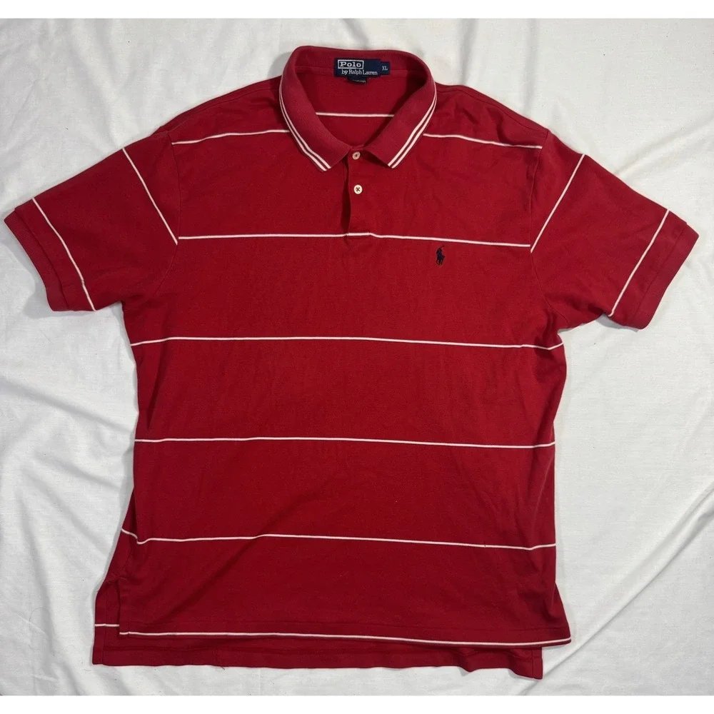 Polo by Ralph Lauren‎ men's XL red And White Striped short sleeved Polo